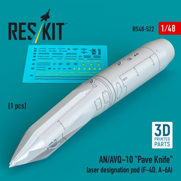 RESKIT RS48-0522 AN/AVQ-10 "Pave Knife" laser designation pod (1 pcs) (F-4D, A-6A) (3D Printed) (1/48)