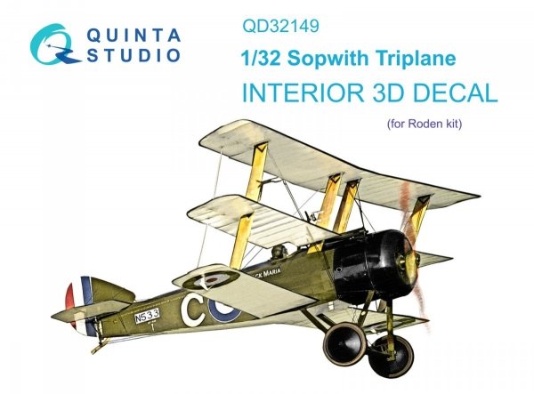 Quinta Studio QD32149 Sopwith Triplane 3D-Printed &amp; coloured Interior on decal paper (Roden) 1/32