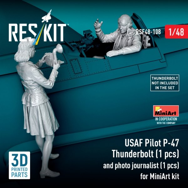 RESKIT RSF48-0108 USAF Pilot P-47 Thunderbolt (1 pcs) and photo journalist (1 pcs) for MiniArt kit (3D Printed) (1/48)
