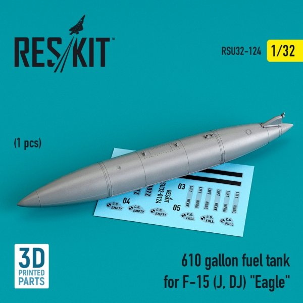 RESKIT RSU32-0124 610 GALLON FUEL TANK FOR F-15 (J, DJ) &quot;EAGLE&quot; (3D PRINTED) 1/32