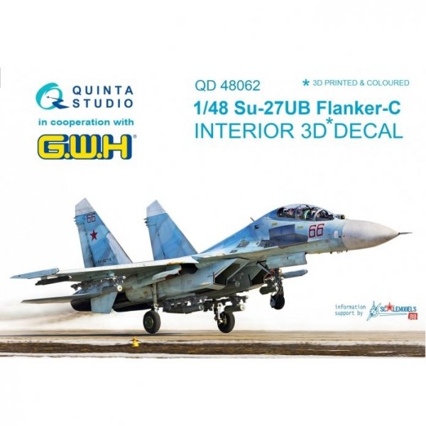 Quinta Studio QD48062 Su-27UB 3D-Printed &amp; coloured Interior on decal paper (for GWH kit) 1/48