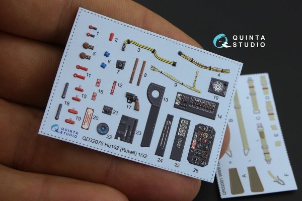 Quinta Studio QD32075 He 162 3D-Printed &amp; coloured Interior on decal paper (for Revell kit) 1/32