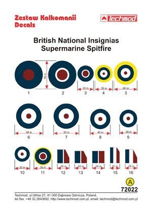 Techmod 72022 - British National Insignias - Supermarine Spitfire (1:72)