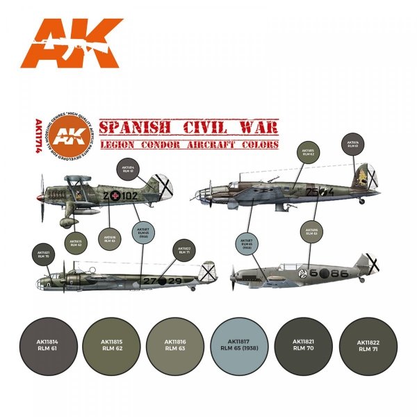 AK Interactive AK11714 SPANISH CIVIL WAR. LEGION CONDOR AIRCRAFT COLORS 6x17 ml