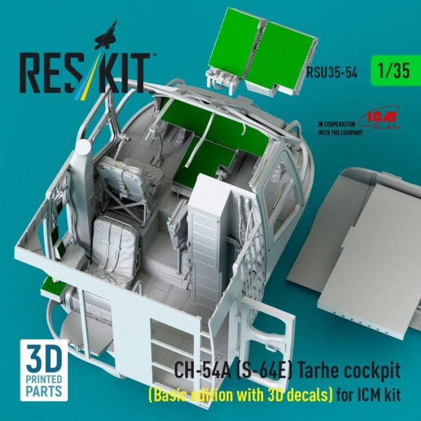 RESKIT RSU35-0054 CH-54A (S-64E) Tarhe cockpit (Basic edition with 3D decals) for ICM kit (3D Printed) (1/35)
