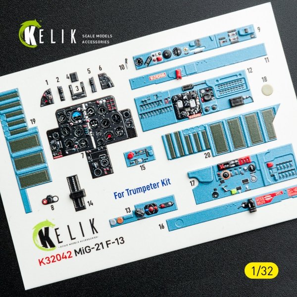 Kelik K32042 MiG-21 F-13 export version - interior 3D decals for Trumpeter kit 1/32