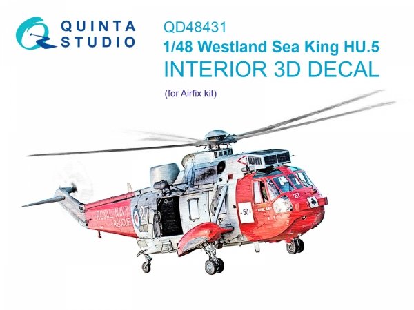 Quinta Studio QD48431 Westland Sea King HU.5 3D-Printed &amp; coloured Interior on decal paper (Airfix) 1/48
