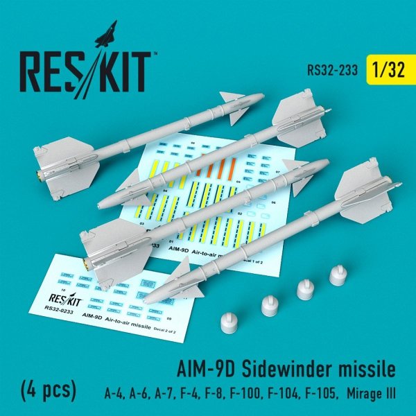 RESKIT RS32-0233 AIM-9D SIDEWINDER MISSILES (4 PCS) 1/32
