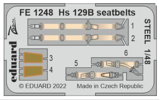 Eduard FE1248 Hs 129B seatbelts STEEL HOBBY 2000/HASEGAWA 1/48