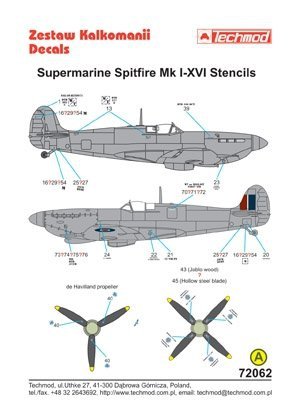 Techmod 72062 - Supermarine Spitfire I-XVI Stencils (1:72)