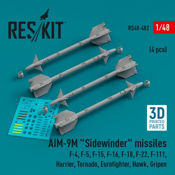RESKIT RS48-0482 AIM-9M &quot;Sidewinder&quot; missiles (4 pcs) (3D Printed) 1/48