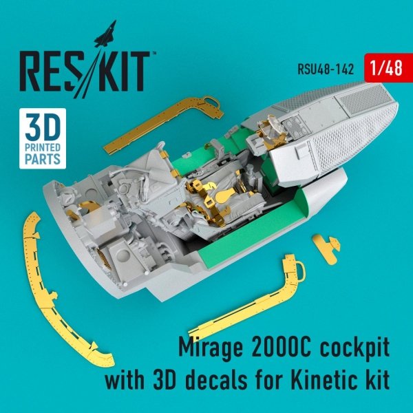 RESKIT RSU48-0142 MIRAGE 2000C COCKPIT WITH 3D DECALS FOR KINETIC KIT 1/48