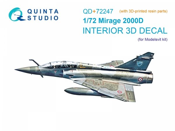 Quinta Studio QD+72247 Mirage 2000D 3D-Printed &amp; coloured Interior on decal paper (Modelsvit) (with 3D-printed resin part) 1/72