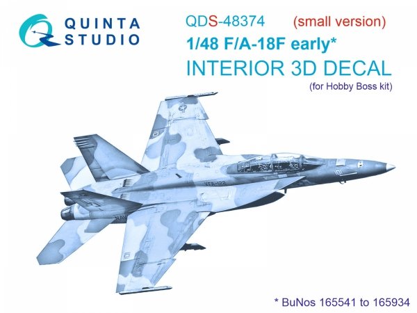 Quinta Studio QDS48374 F/A-18F early 3D-Printed &amp; coloured Interior on decal paper (Hobby Boss) (small version) 1/48
