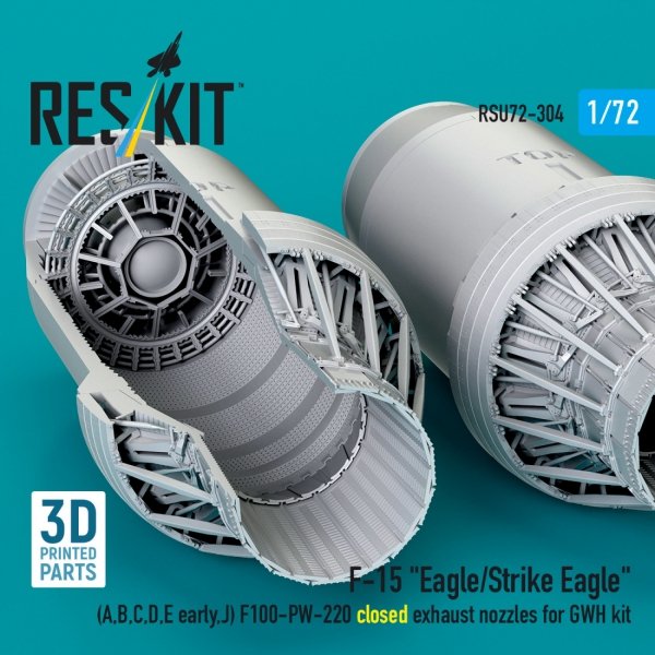 RESKIT RSU72-0304 F-15 "Eagle/Strike Eagle" (A,B,C,D,E early,J) F100-PW-220 closed exhaust nozzles for GWH kit (3D Printed) 1/72