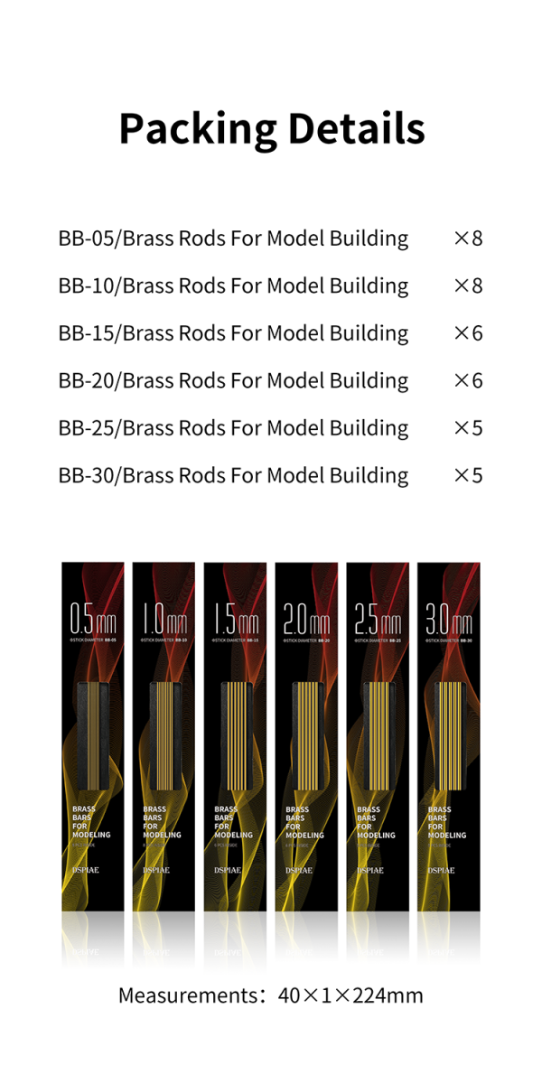 DSPIAE BB-3.0 Brass Rods For Model Building 3.0mm (5 PCS) / pręty miedziane