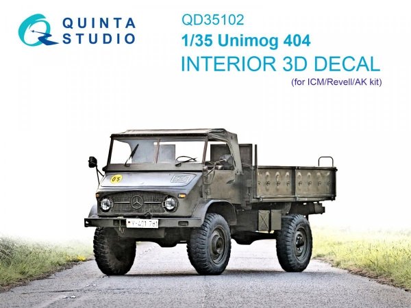 Quinta Studio QD35102 Unimog 404 3D-Printed &amp; coloured Interior on decal paper (ICM) 1/35