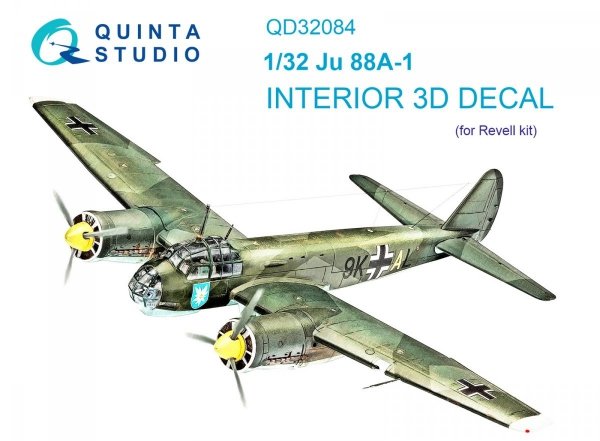 Quinta Studio QD32084 Ju 88A-1 3D-Printed &amp; coloured Interior on decal paper ( Revell ) 1/32