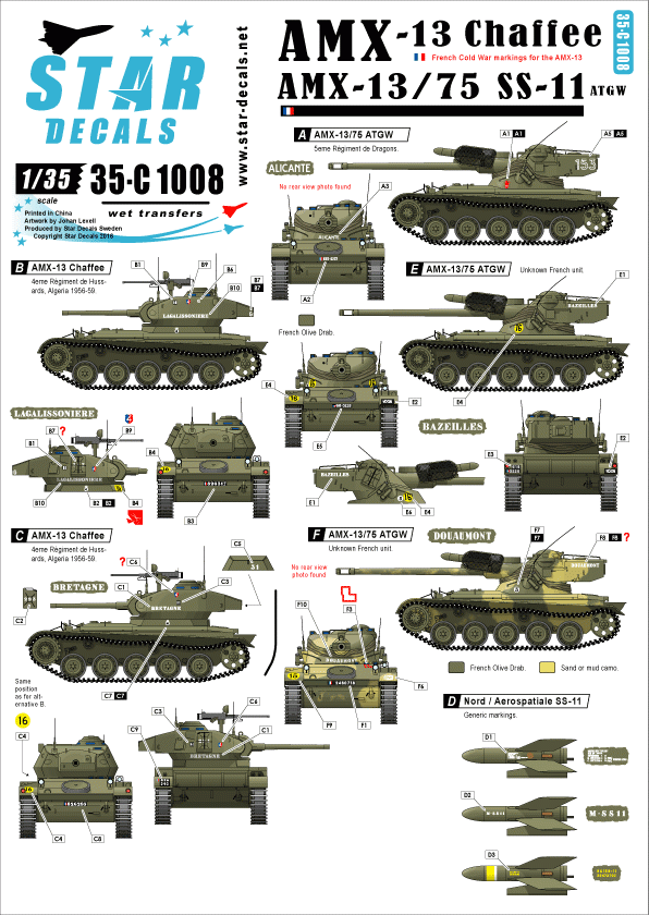 Star Decals 35-C1008 AMX-13 Chaffee &amp; AMX-13 SS-11 1/35