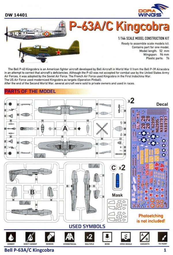 Dora Wings 14401 BELL P-63A P-63C KINGCOBRA Fighter DOUBLE KIT 1/144