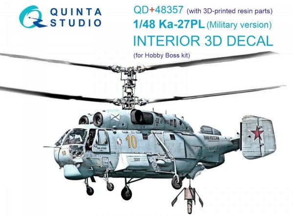 Quinta Studio QD+48357 Ka-27PL Military version 3D-Printed &amp; coloured Interior on decal paper (Hobby Boss) (with 3D-printed resin parts) 1/48
