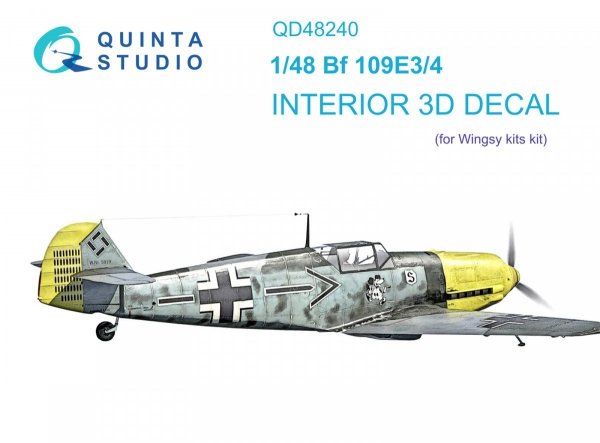 Quinta Studio QD48240 Bf 109E-3/4 3D-Printed &amp; coloured Interior on decal paper ( Wingsy kits) 1/48