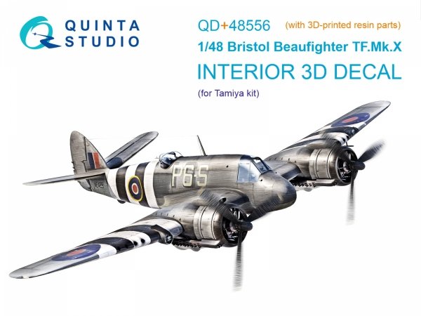 Quinta Studio QD+48556 Bristol Beaufighter TF.Mk.X 3D-Printed &amp; coloured Interior on decal paper (Tamiya) (with 3D-printed resin parts) 1/48