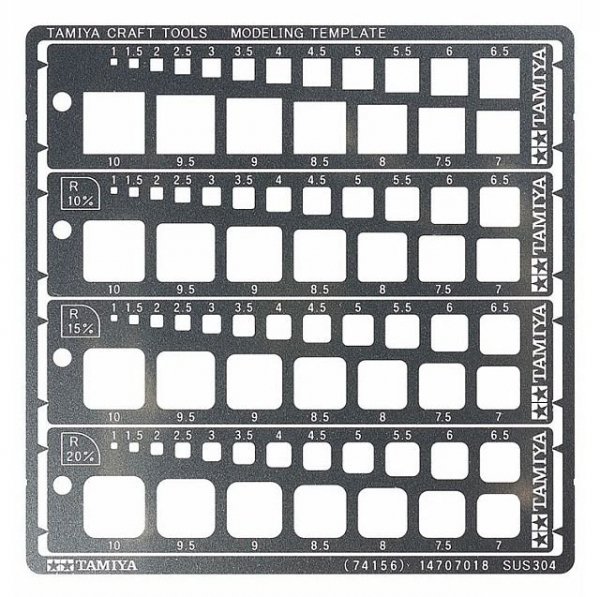 Tamiya 74156 Modelling Template (Square, 1-10mm) Stainless Steel