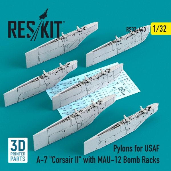 RESKIT RS32-0440 PYLONS FOR USAF A-7 &quot;CORSAIR II&quot; WITH MAU-12 BOMB RACKS (3D PRINTED) 1/32