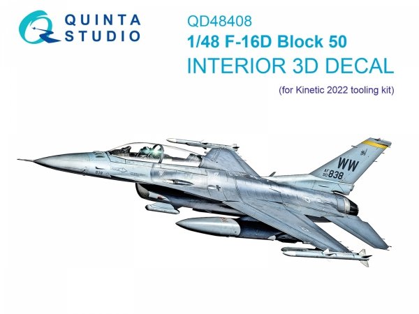 Quinta Studio QD48408 F-16D block 50 3D-Printed &amp; coloured Interior on decal paper (Kinetic 2022 tool) 1/48