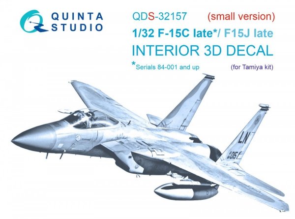 Quinta Studio QDS32157 F-15C Late/F-15J late 3D-Printed &amp; coloured Interior on decal paper (Tamiya) (small version) 1/32