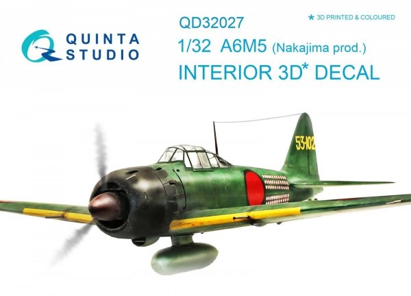 Quinta Studio QD32027 A6M5 (Nakajima prod.) 3D-Printed &amp; coloured Interior on decal paper (for Tamiya kit) 1/32