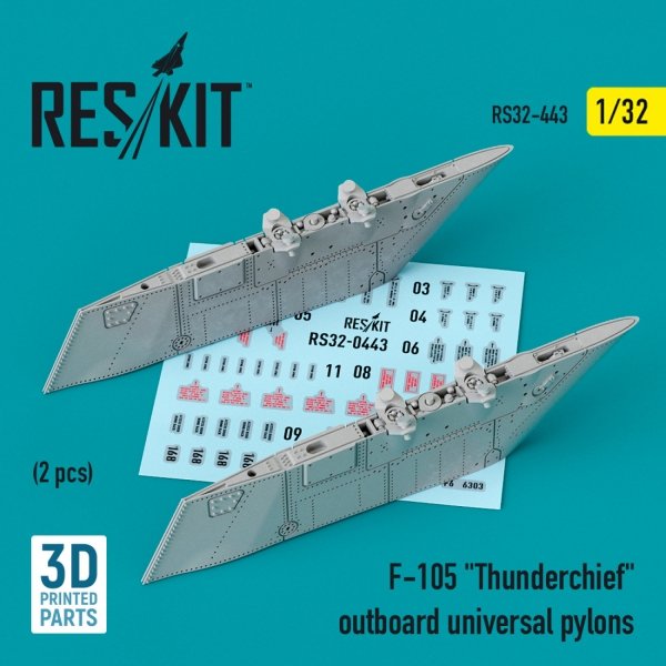 RESKIT RS32-0443 F-105 &quot;THUNDERCHIEF&quot; OUTBOARD UNIVERSAL PYLONS (2 PCS) (3D PRINTED) 1/32