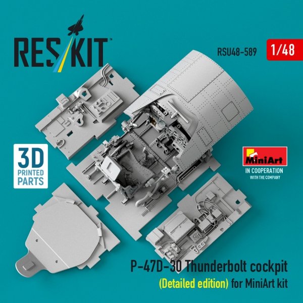 RESKIT RSU48-0589 P-47D-30 Thunderbolt cockpit (Detailed edition) for MiniArt kit (3D Printed) (1/48)
