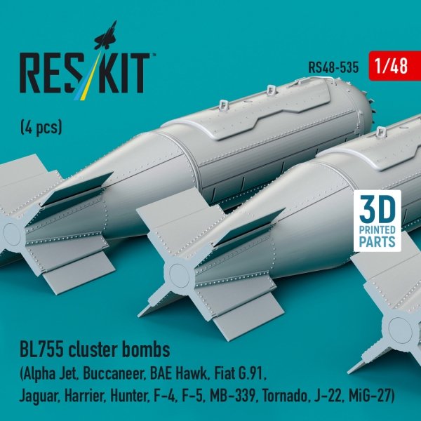 RESKIT RS48-0535 BL755 cluster bombs (4 pcs) (3D Printed) 1/48