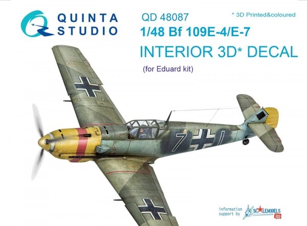 Quinta Studio QD48087 Bf 109E-4/E-7 3D-Printed &amp; coloured Interior on decal paper (for Eduard kit) 1/48