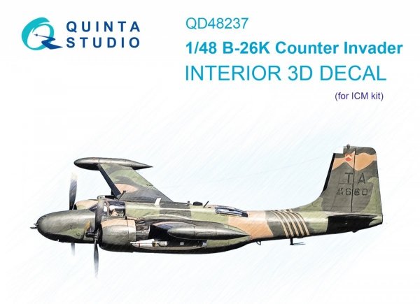 Quinta Studio QD48237 B-26K 3D-Printed &amp; coloured Interior on decal paper (ICM) 1/48