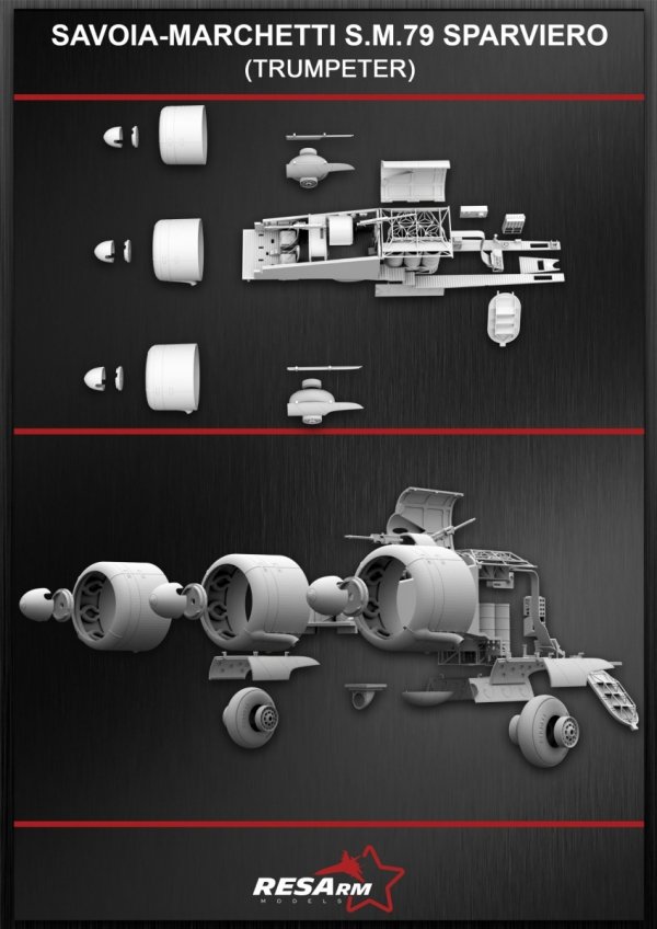 RESARM 48-08000 FULL UPGRADE KIT Savoia Marchetti SM-79 (3D resin printing) 27 pcs 1/48