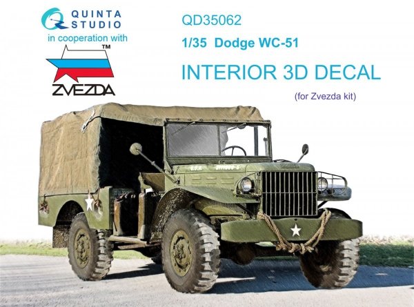 Quinta Studio QD35062 Dodge WC-51 3D-Printed &amp; coloured Interior on decal paper (Zvezda) 1/35