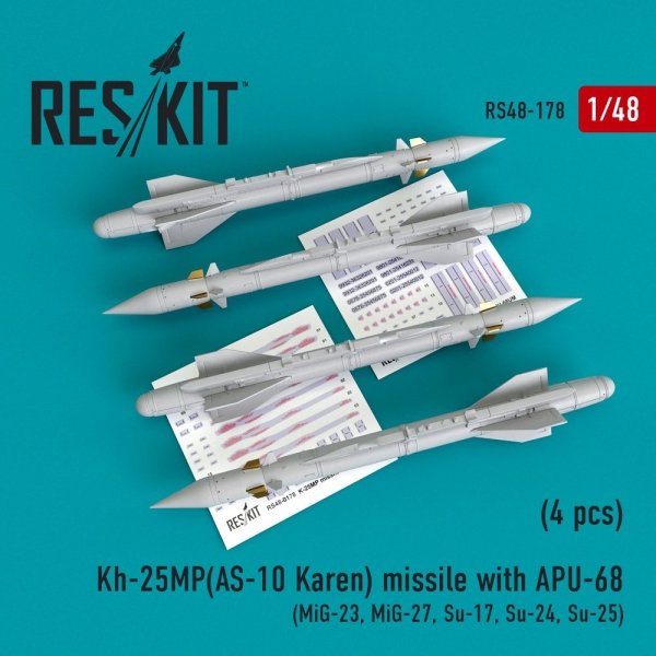 RESKIT RS48-0178 Kh-25MP(AS-10 Karen) missile with APU-68 (4 pcs) 1/48