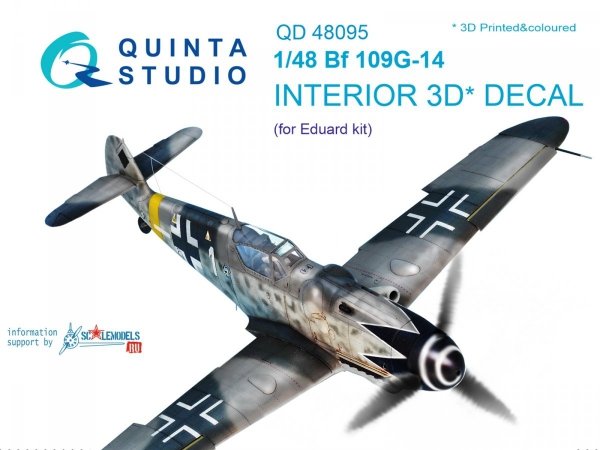 Quinta Studio QD48095 Bf 109G-14 3D-Printed &amp; coloured Interior on decal paper (for Eduard kit) 1/48