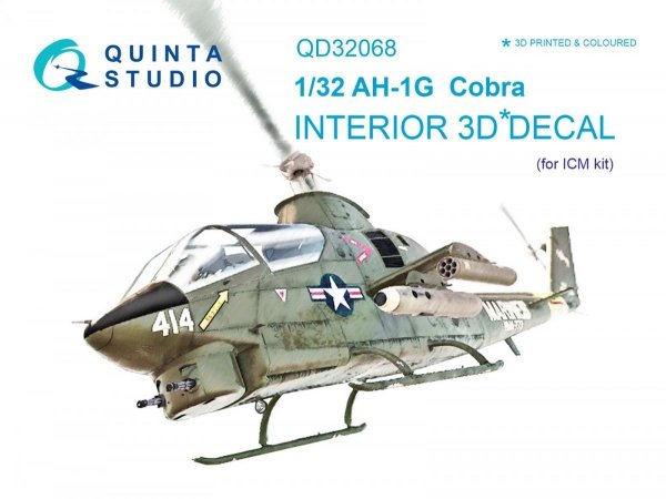 Quinta Studio QD32068 AH-1G Cobra 3D-Printed &amp; coloured Interior on decal paper (for ICM kit) 1/32