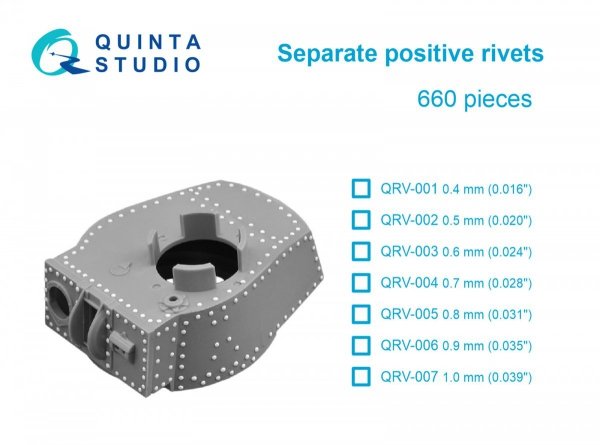 Quinta Studio QRV-007 Separate positive rivets, 1.0mm (0.039&quot;), 660 pcs