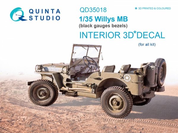 Quinta Studio QD35018 Willys MB 3D-Printed &amp; coloured Interior on decal paper (for all kit) 1/35
