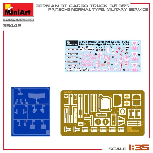 Miniart 35442 GERMAN 3T CARGO TRUCK 3,6-36S. PRITSCHE-NORMAL-TYPE. MILITARY SERVICE 1/35