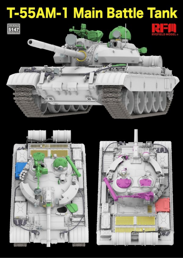 Rye Field Model 5147 T-55 AM-1 Main Battle Tank with Workable Tracks 1/35