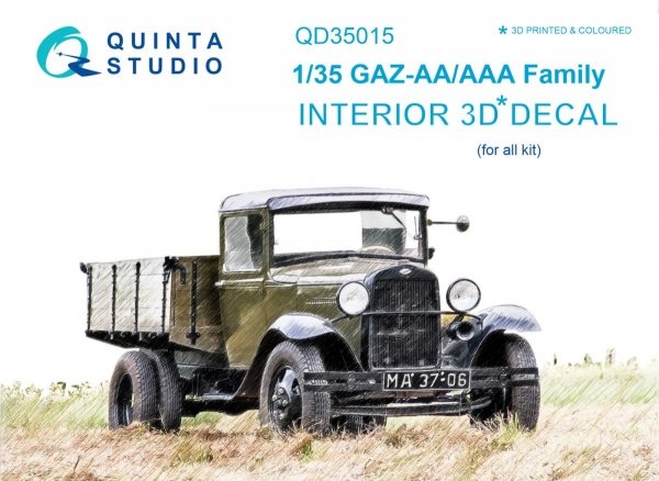 Quinta Studio QD35015 GAZ-AA/AAA family 3D-Printed &amp; coloured Interior on decal paper (for all kit) 1/35