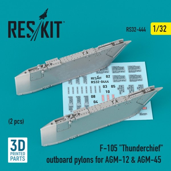RESKIT RS32-0444 F-105 &quot;THUNDERCHIEF&quot; OUTBOARD AGM-12 &amp; AGM-45 PYLONS (2 PCS) (3D PRINTED) 1/32