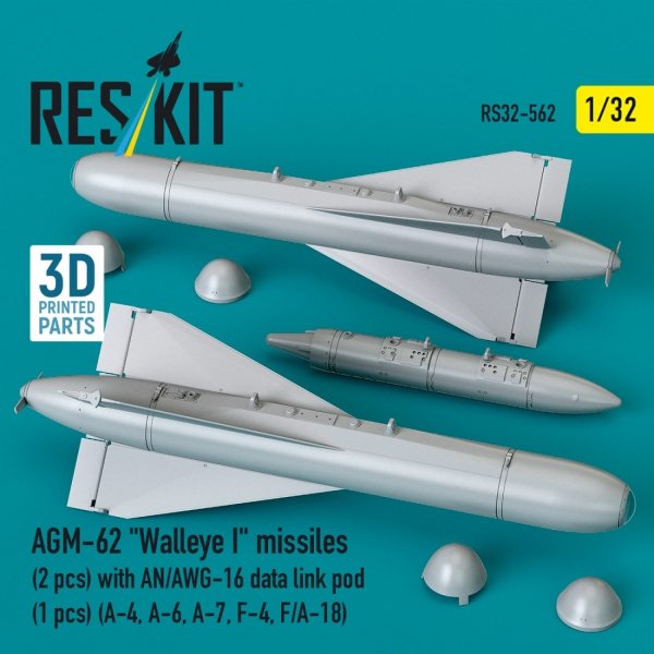 RESKIT RS32-0562 AGM-62 "Walleye I" missiles (2 pcs) with AN/AWG-16 data link pod (1 pcs) (A-4, A-6, A-7, F-4, F/A-18) (3D Printed) (1/32)
