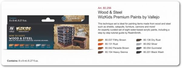 Vallejo 80256 Wizkids Wood &amp; Steel Set 8x8ml